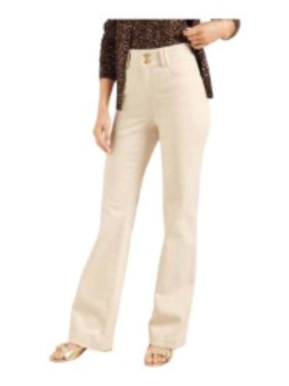 Talbots Cream Flare Leg Banded High Waist Jeans 14P